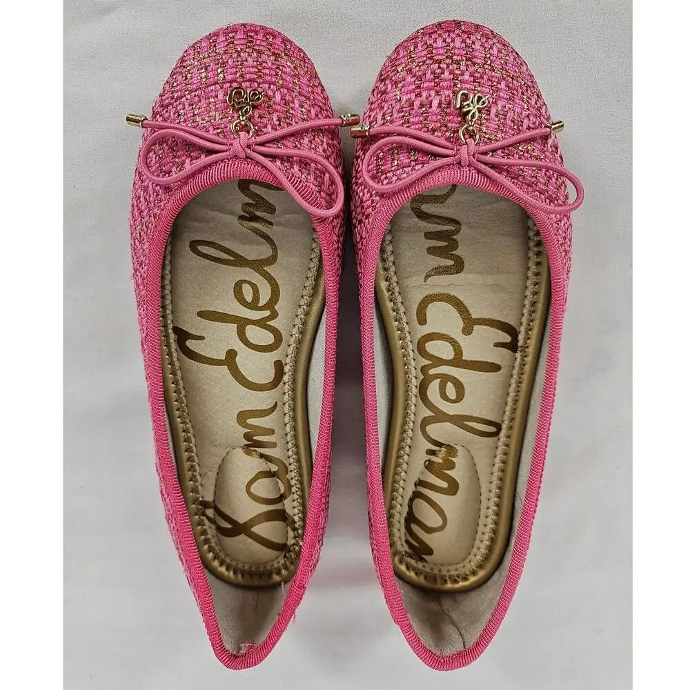 SAM EDELMAN KIDS “FELICIA” BALLET FLATS – PINK BOUCLÉ – SIZE 13M – CHARM DETAIL